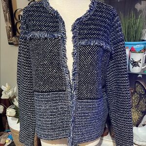 Chicos boho chic tweed jacket with fringe size 2